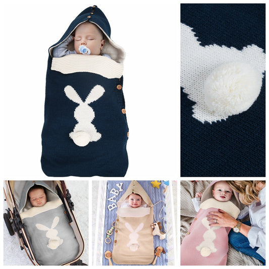 New Solid Color Baby Knitted Rabbit Button Sleeping Bag