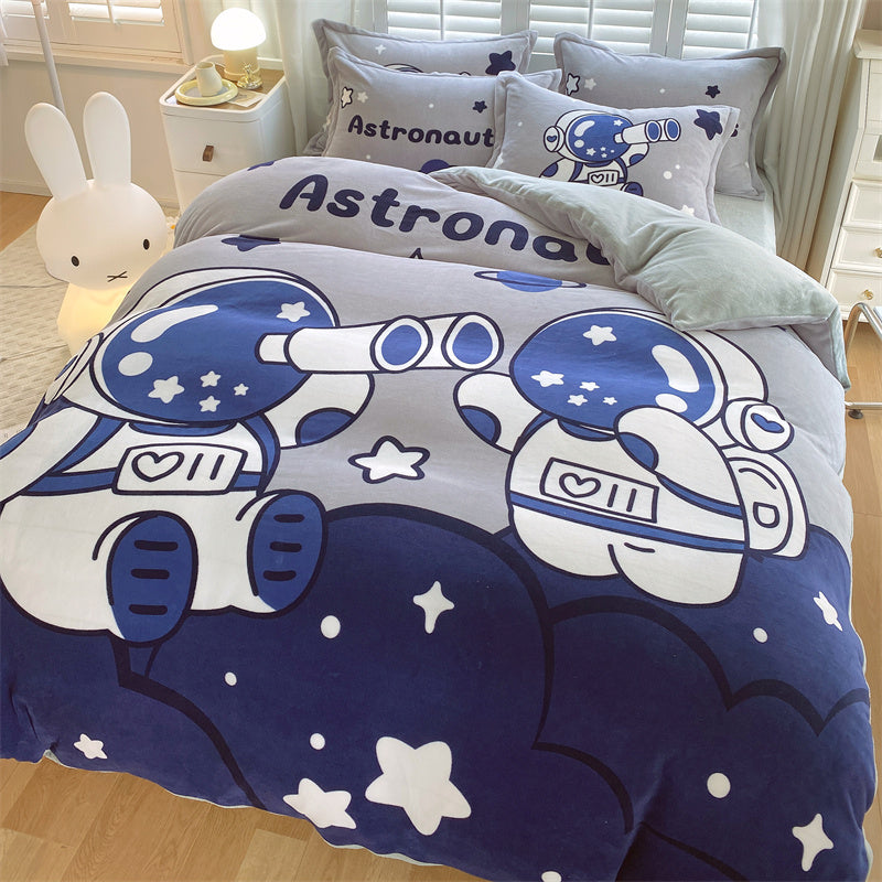 Cute Cartoon Milk Velvet Bedding Set Of Four Bedding - GuGuTon