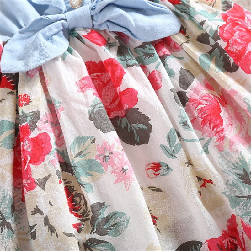 Marcela Summer Children Sleeveless Girl Denim Floral Dresses