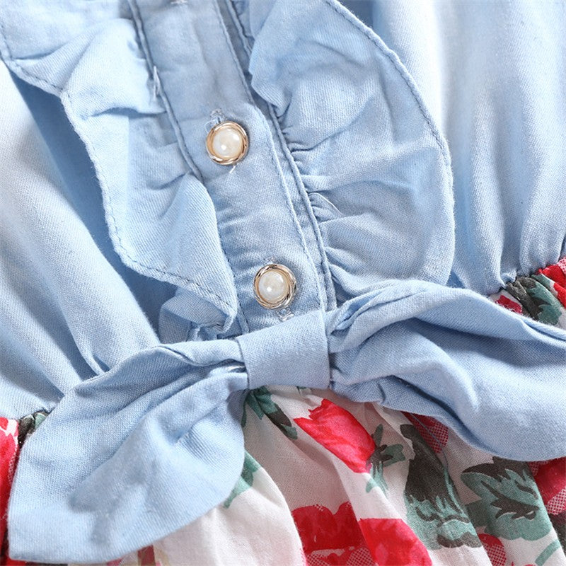 Marcela Summer Children Sleeveless Girl Denim Floral Dresses