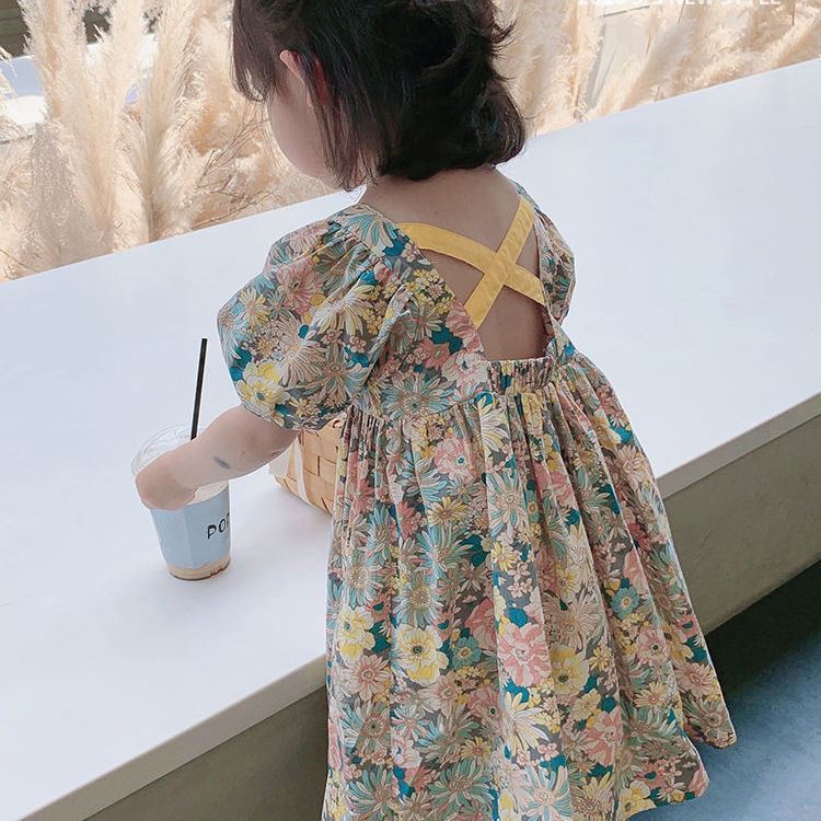 Vanesa Comfortable bubble sleeve floral girl dress