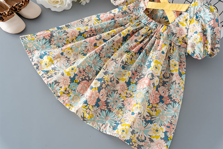 Vanesa Comfortable bubble sleeve floral girl dress