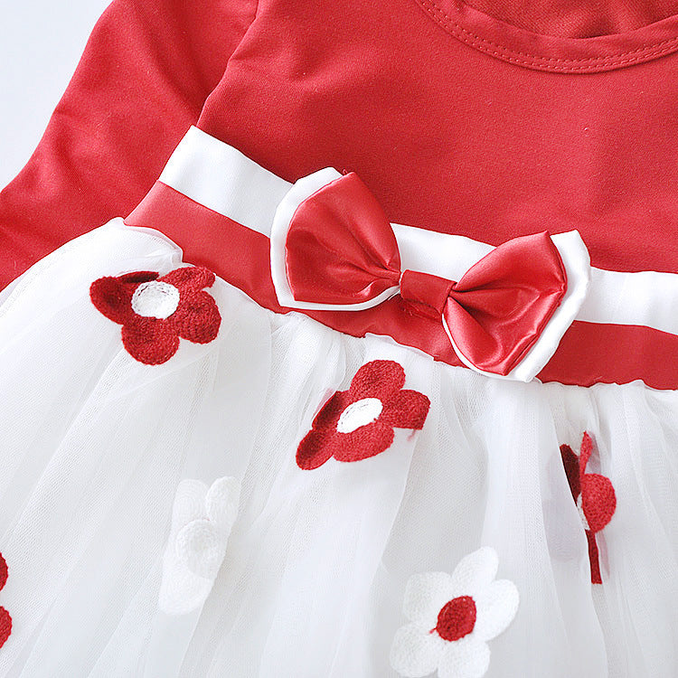 Pamela Flower bow long sleeve dress