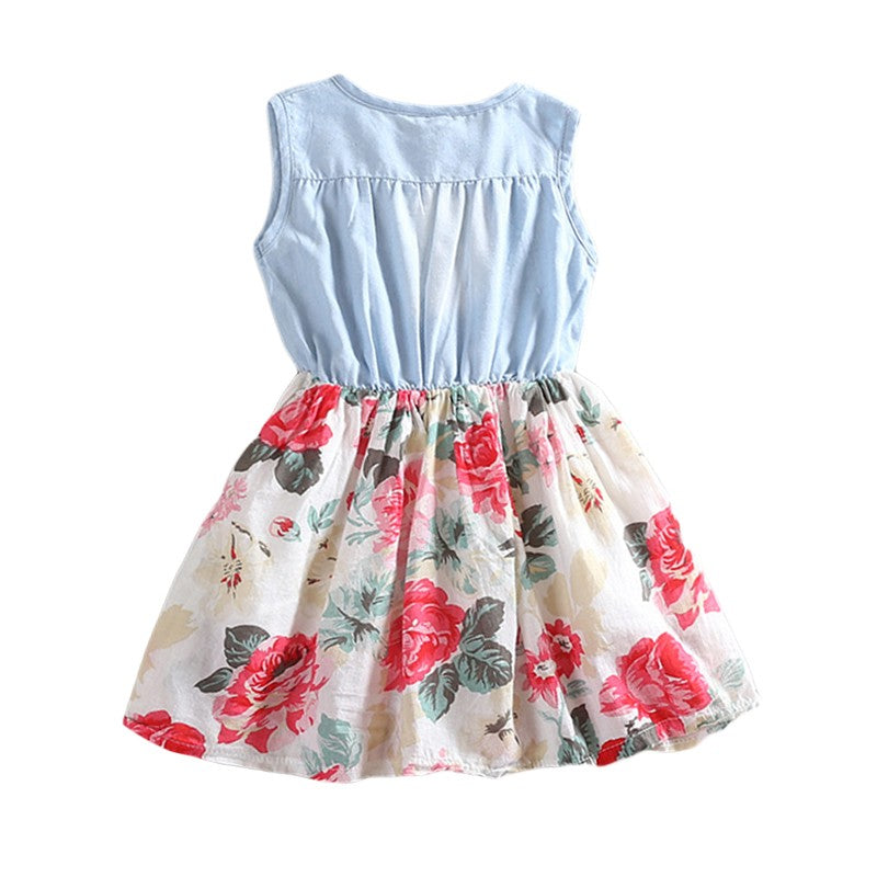 Marcela Summer Children Sleeveless Girl Denim Floral Dresses