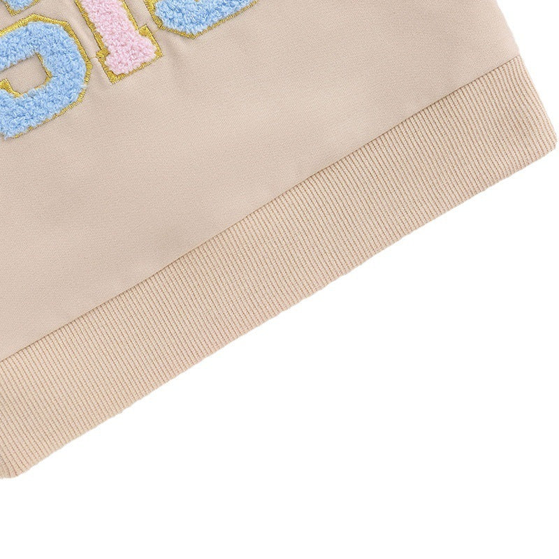 Maya New Girls' Long-sleeved Alphabet Embroidery Long-sleeved Sweater