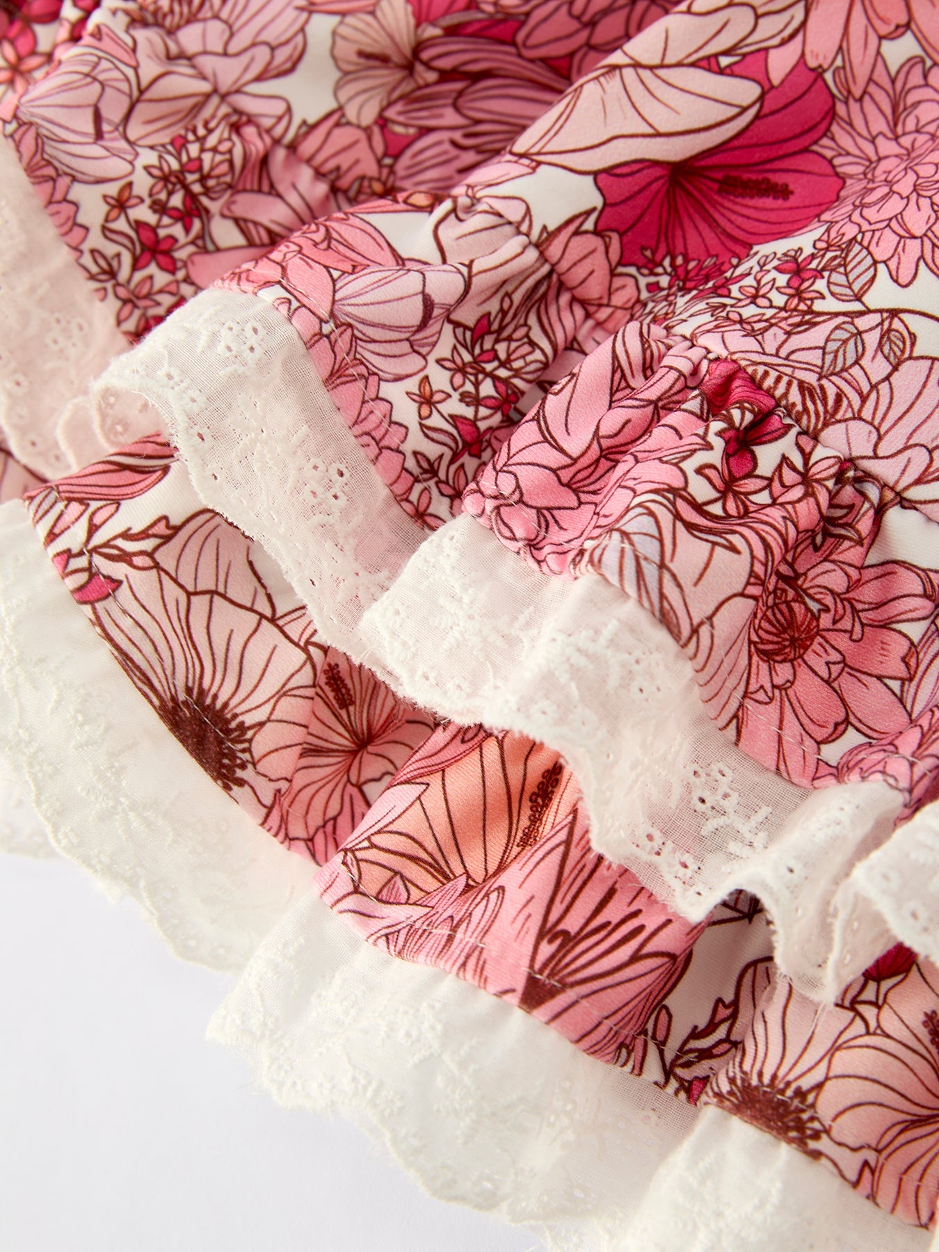 Sira Sweet Floral Pattern Dress with Pockets and Ruffle Hem for Girls