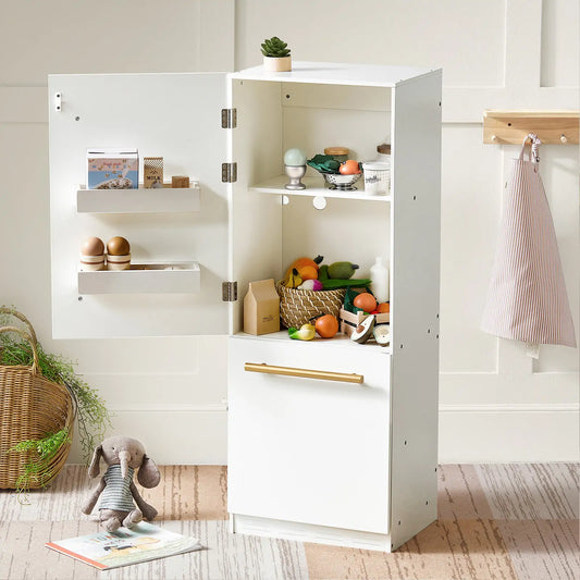 Play Kitchen Accessories – Play Kitchen Fridge: Wooden Cabinet Refrigerator for Kids