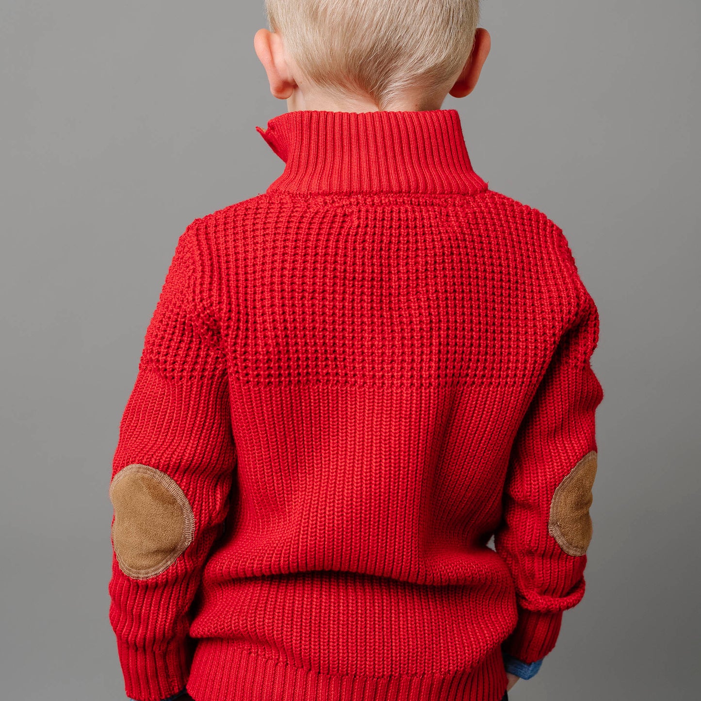 Matt Organic Mix Stitch Mock Neck Sweater with Elbow Patches - Baby