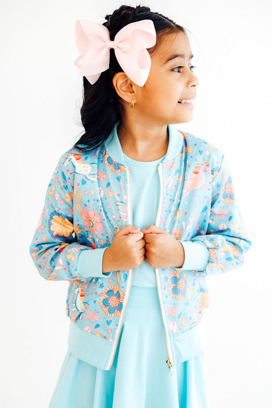 Berenice Blue Retro Unicorns Satin Jacket