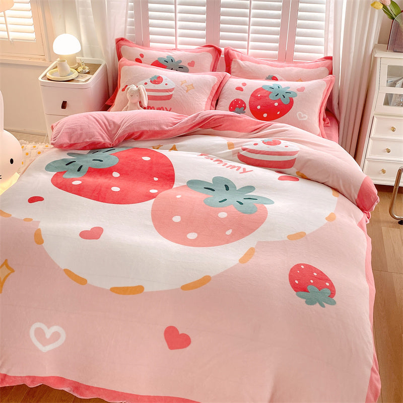 Cute Cartoon Milk Velvet Bedding Set Of Four Bedding - GuGuTon