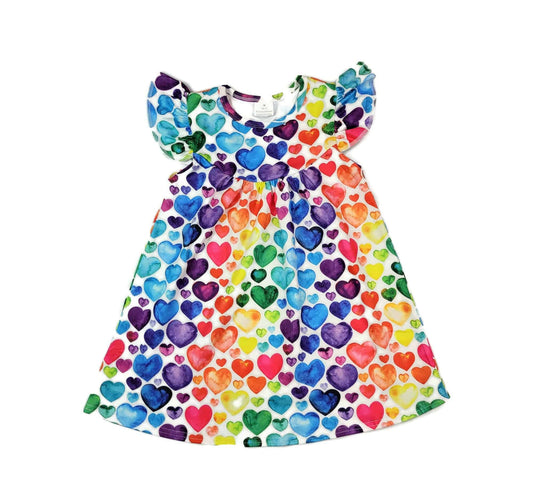 Taina I Love Watercolor Hearts Milk Silk Flutter Dress