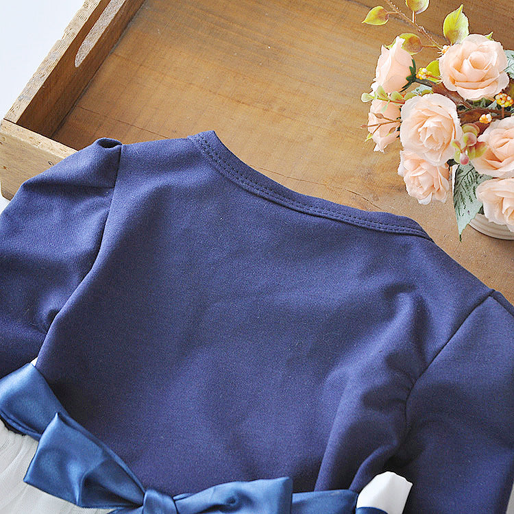 Pamela Flower bow long sleeve dress