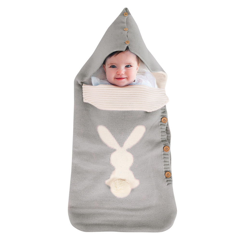 New Solid Color Baby Knitted Rabbit Button Sleeping Bag