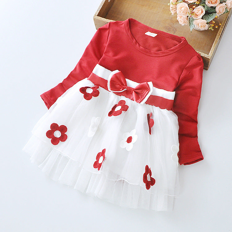 Pamela Flower bow long sleeve dress