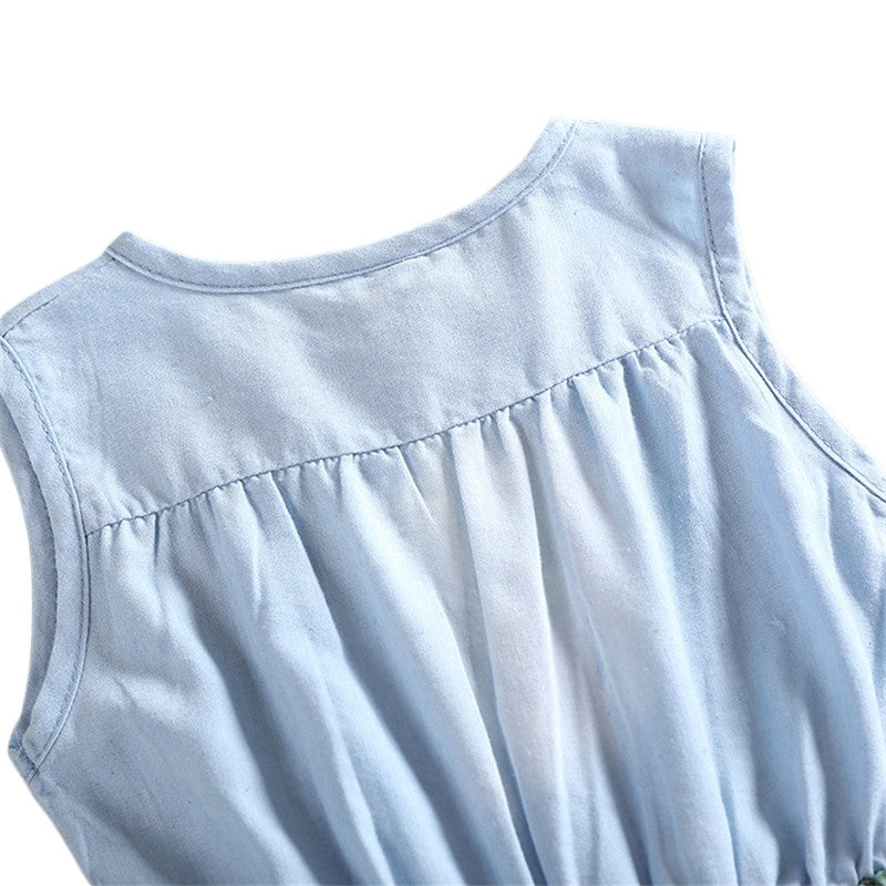 Marcela Summer Children Sleeveless Girl Denim Floral Dresses