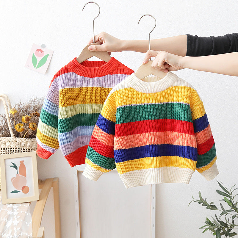 Zoe Baby Loose And Idle Tops Girls' Striped Knitted Pullover