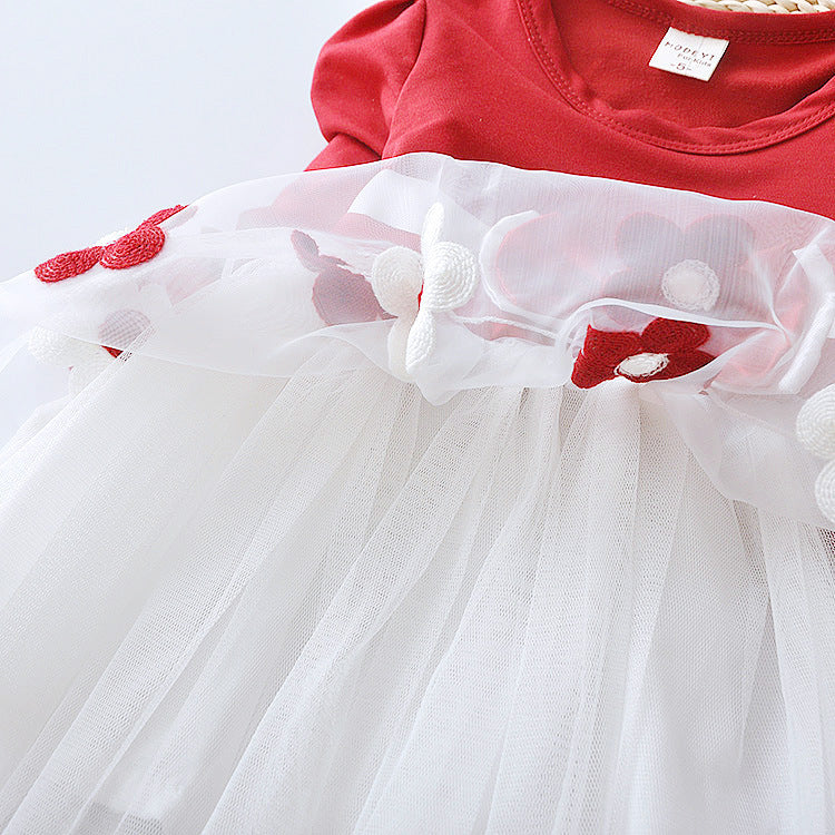 Pamela Flower bow long sleeve dress