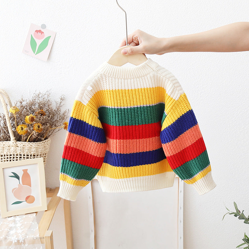 Zoe Baby Loose And Idle Tops Girls' Striped Knitted Pullover