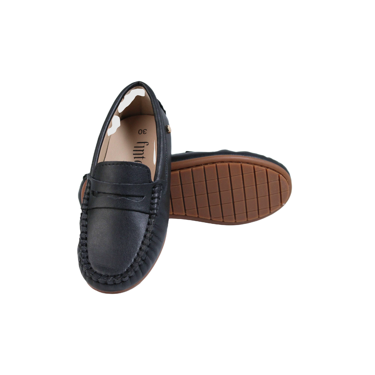 Marcus Black Leather penny loafer/brown sole