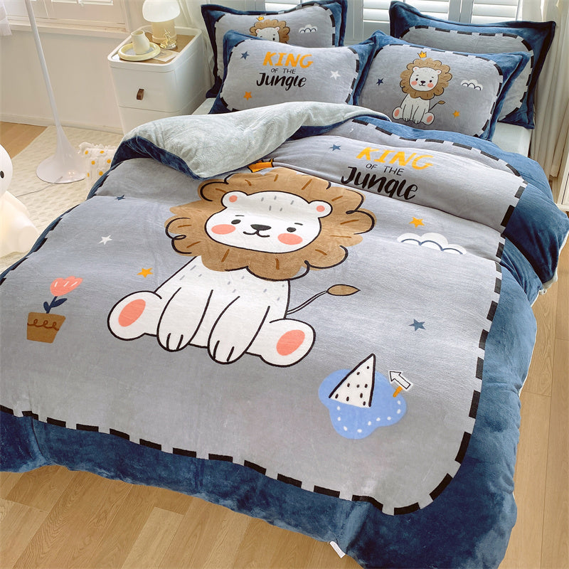Cute Cartoon Milk Velvet Bedding Set Of Four Bedding - GuGuTon