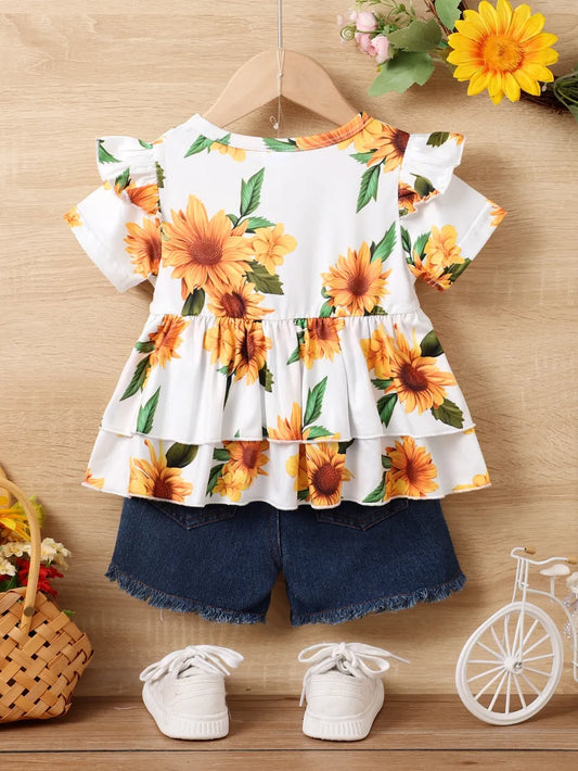 Selene Sunflower Ruffled Short Sleeve Top and Shorts Set - GuGuTon baby store - Baby Fashion - Toddlers Outfits - Babies Outfits - Toddler Clothes - Kids Clothing - Newborn Clothes - Newborn Wear - Kids Wear - Trending Clothes - Trending Outfits - Fall Fashion - Winter Fashion - Girls Clothes - Boys Clothes - Babies Wear - Kids Accessories - KidsWear - Summer Clothes - Summer Fashion - Summer Trend - Falls Sweaters - Tops - Bottom - Jeans - Blouse - Dresses - Newborn Dresses - Toys