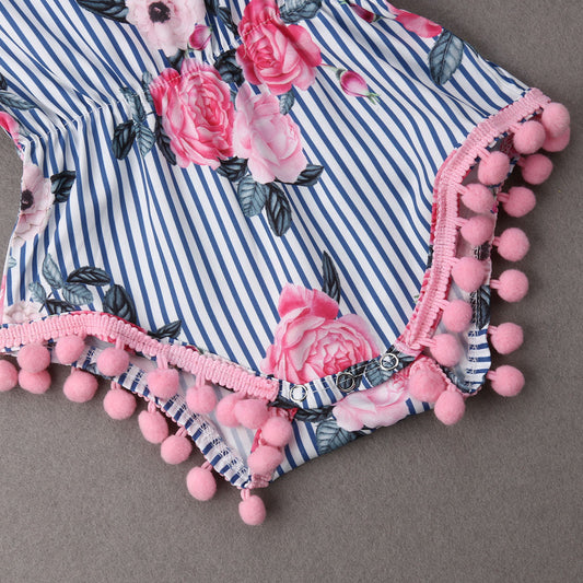 Rosmalyn print romper Striped and small ball decoration - GuGuTon baby store - Baby Fashion - Toddlers Outfits - Babies Outfits - Toddler Clothes - Kids Clothing - Newborn Clothes - Newborn Wear - Kids Wear - Trending Clothes - Trending Outfits - Fall Fashion - Winter Fashion - Girls Clothes - Boys Clothes - Babies Wear - Kids Accessories - KidsWear - Summer Clothes - Summer Fashion - Summer Trend - Falls Sweaters - Tops - Bottom - Jeans - Blouse - Dresses - Newborn Dresses - Toys