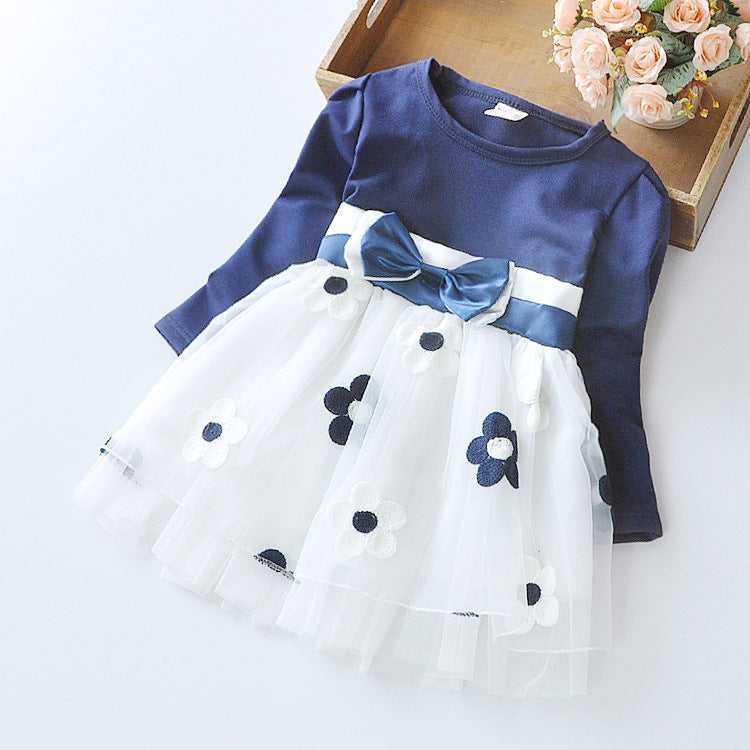 Pamela Flower bow long sleeve dress