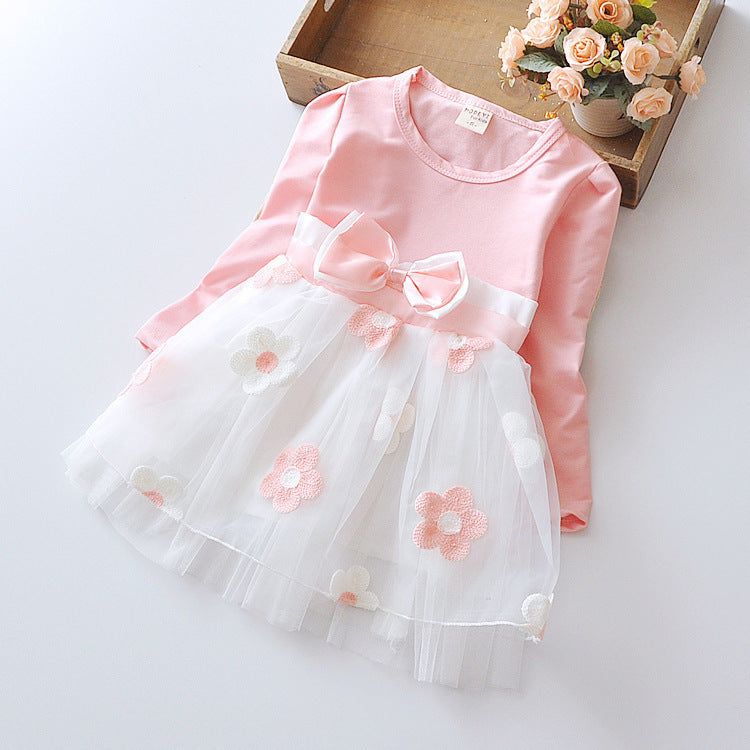 Pamela Flower bow long sleeve dress
