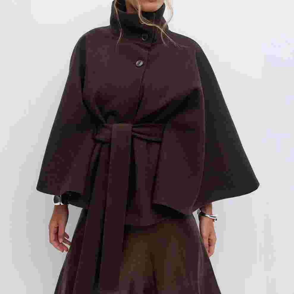 Dionera Elegant Batwing Sleeve Winter Coat With Belt