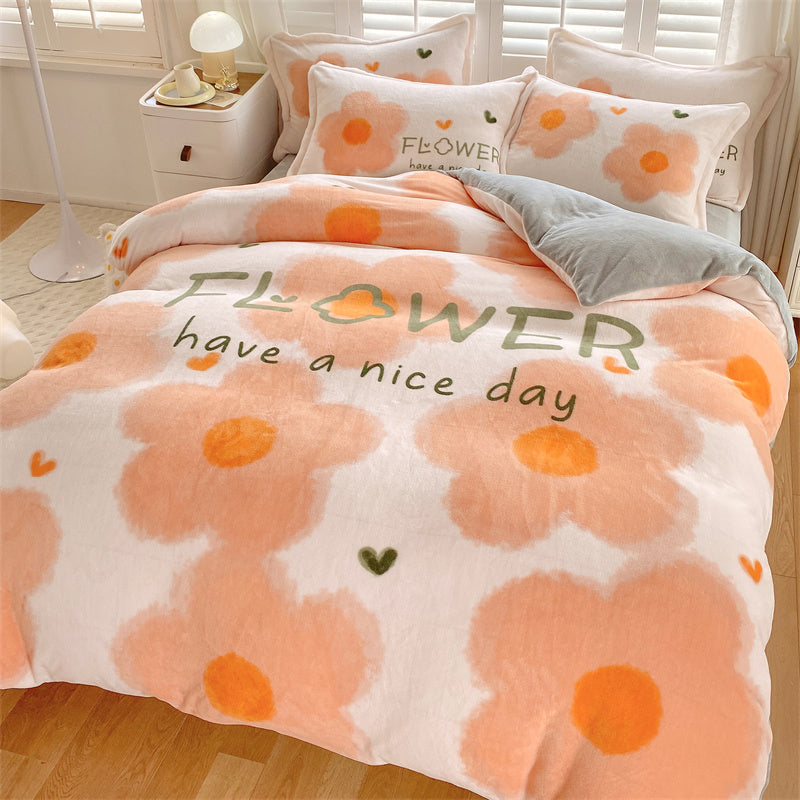 Cute Cartoon Milk Velvet Bedding Set Of Four Bedding - GuGuTon