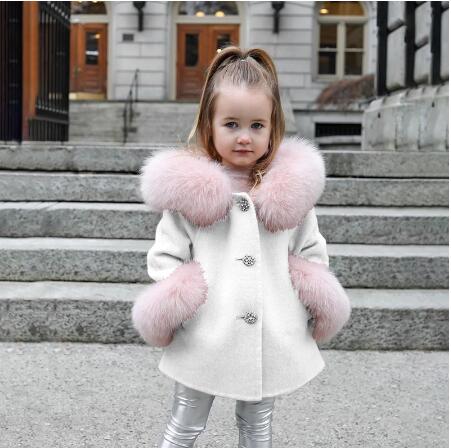 Lily Spring Kid Girls Autumn Warm Woolen Overcoat Fur Coat