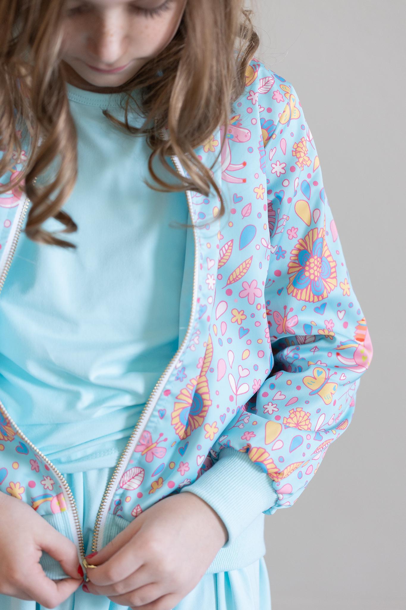 Berenice Blue Retro Unicorns Satin Jacket