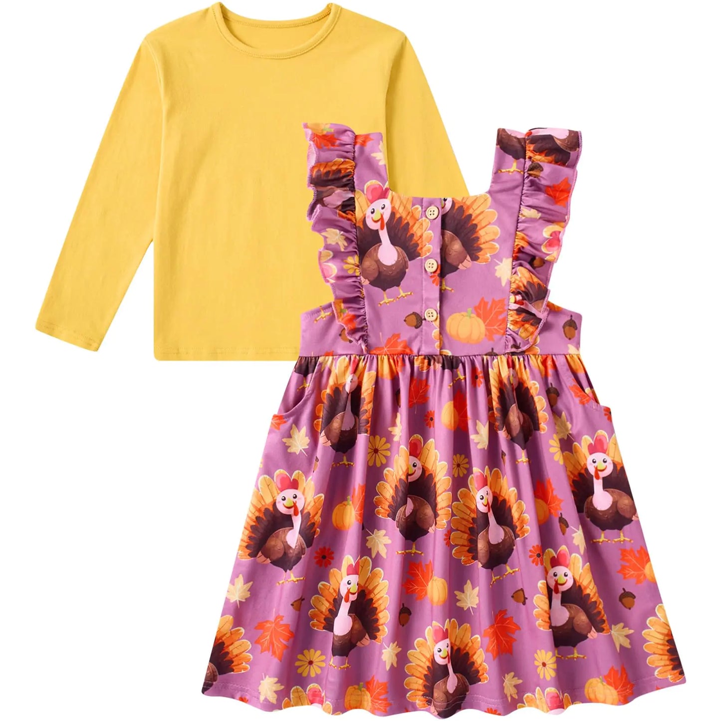 Thanksgiving Dresses Fall Outfits Long Sleeve Dress Set Toddler Clothes Winter 4-5T Years 2Pcs Casual Cute