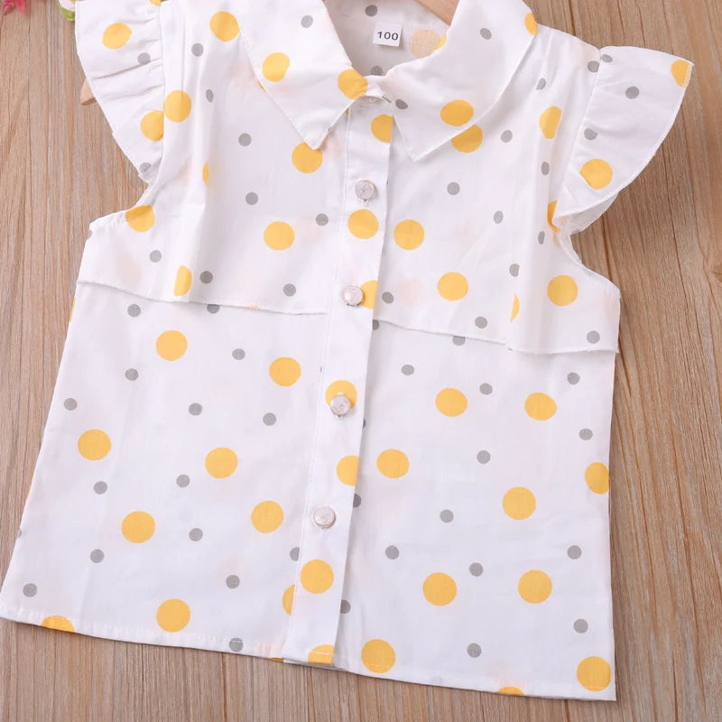 India Summer Flying-Sleeve Ploka Dot Printed Lapel Collar Causal