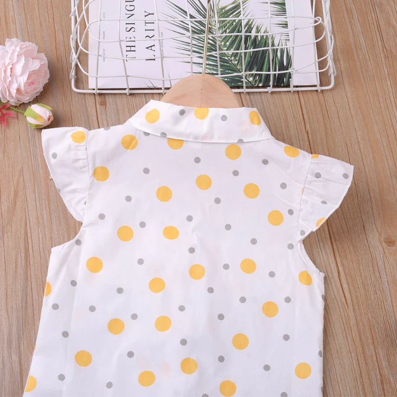 India Summer Flying-Sleeve Ploka Dot Printed Lapel Collar Causal