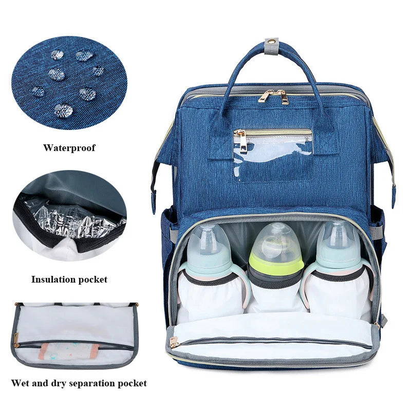 USB Diaper Bags Backpack Foldable Sunscreen Baby Bed Crib Bag