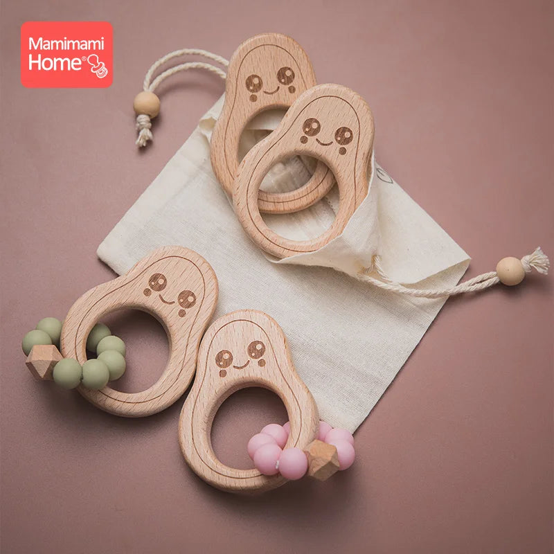 5pc Wooden Avocado Bead Baby Teether BPA Free Beech Wooden Teething Pendant