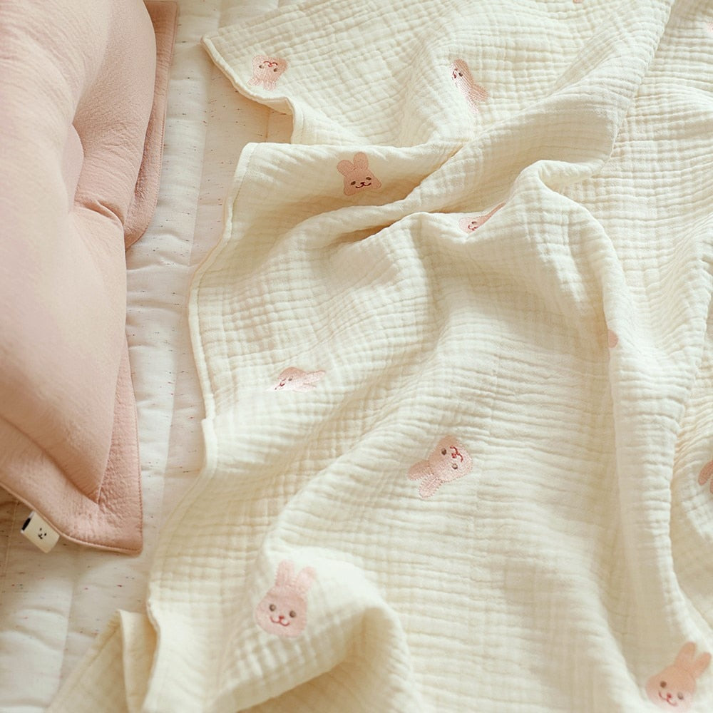 Alvin Bear Embroidered Baby Blanket, Cotton Sleeping Bed