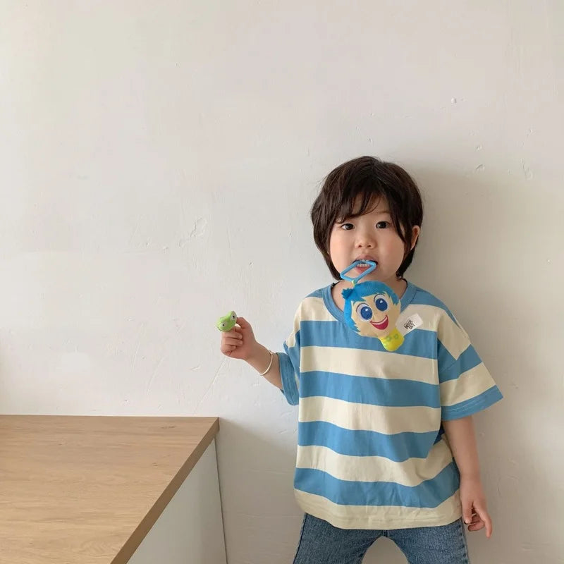 Madison Children korean style summer striped sleeve Tees boys and girls