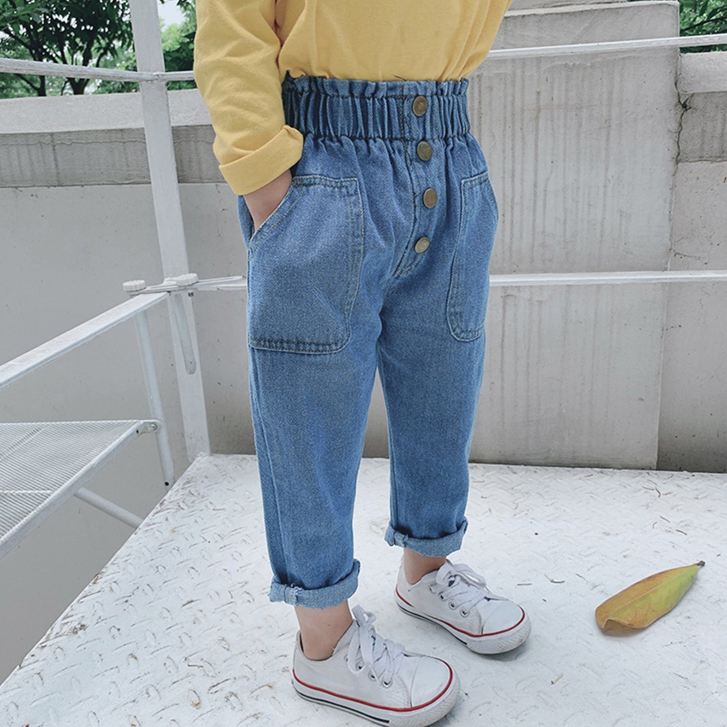 Selvio Toddler All-Match Elastic Waist Denim Ripped Pants