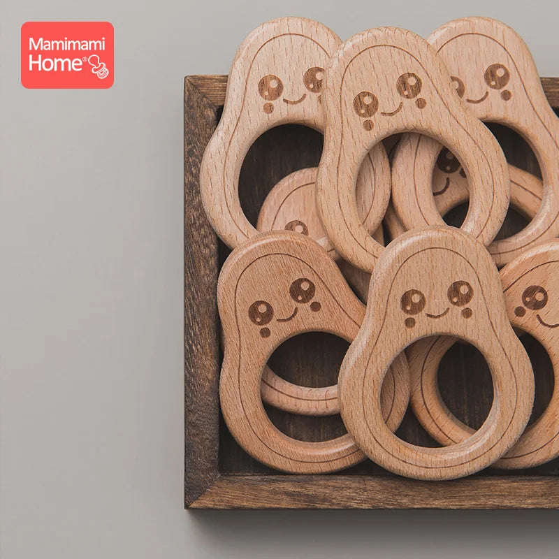 5pc Wooden Avocado Bead Baby Teether BPA Free Beech Wooden Teething Pendant