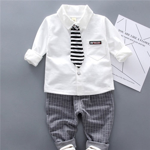 Landon Boy's 2-piece long-sleeved shirt with tie and pants - GuGuTon