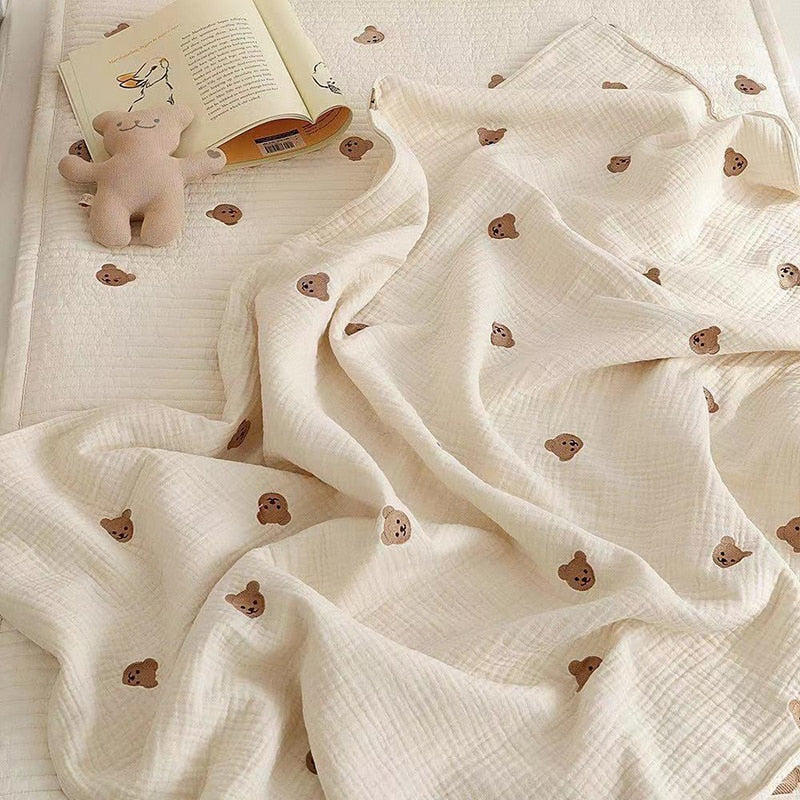 Alvin Bear Embroidered Baby Blanket, Cotton Sleeping Bed