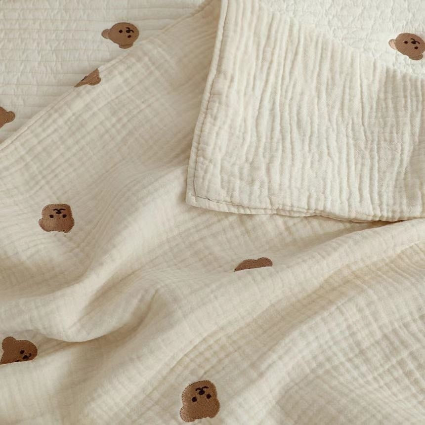 Alvin Bear Embroidered Baby Blanket, Cotton Sleeping Bed