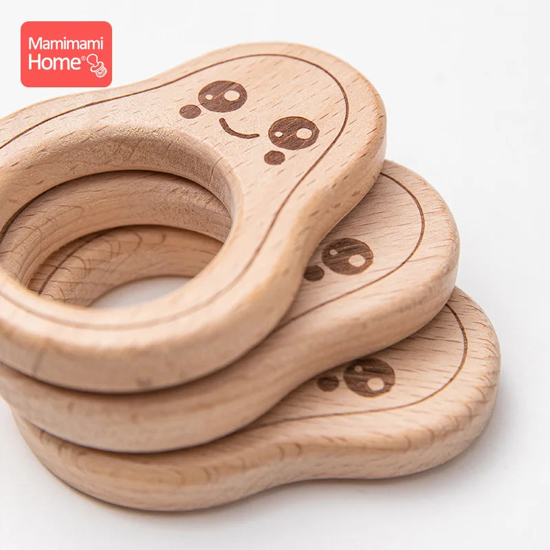 5pc Wooden Avocado Bead Baby Teether BPA Free Beech Wooden Teething Pendant