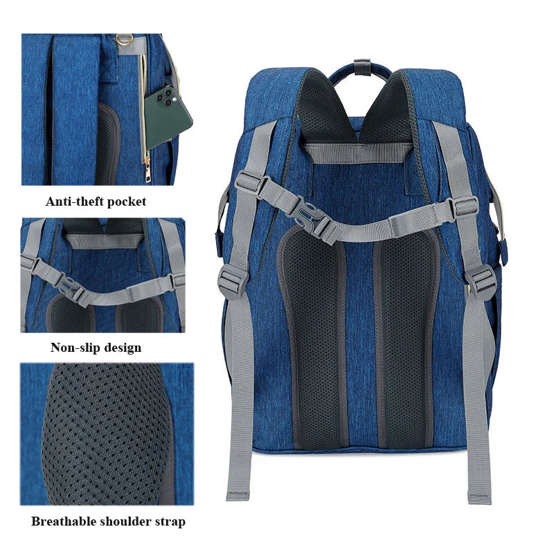 USB Diaper Bags Backpack Foldable Sunscreen Baby Bed Crib Bag