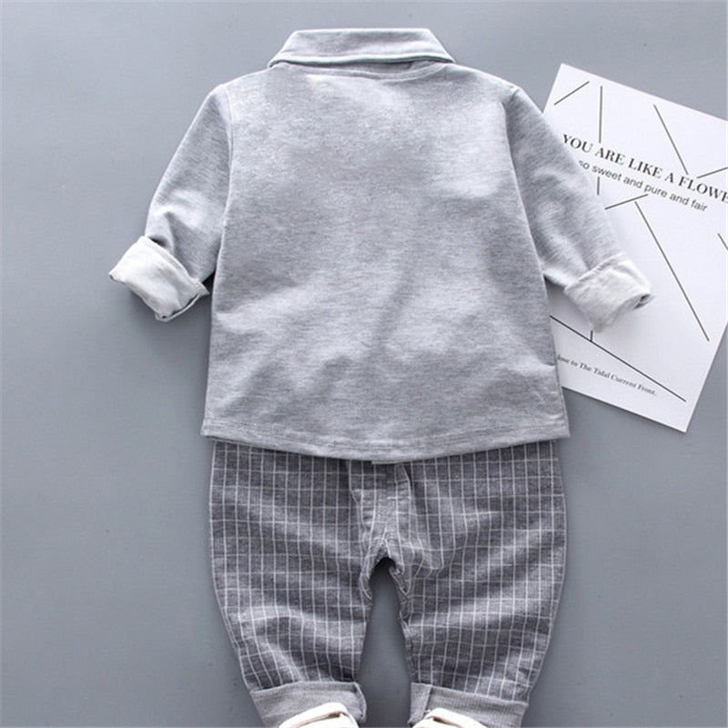 Landon Boy's 2-piece long-sleeved shirt with tie and pants - GuGuTon