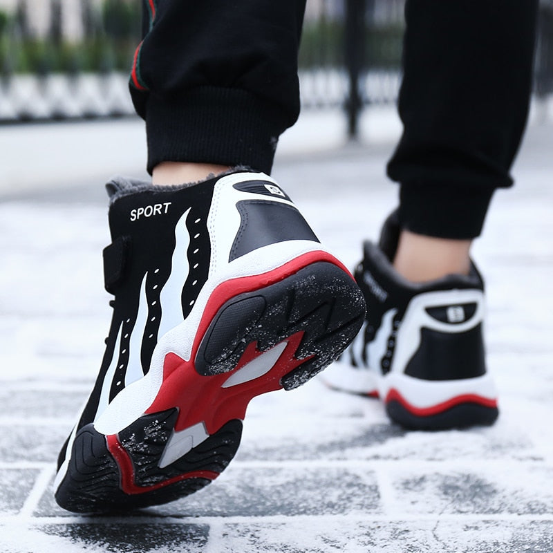 Winter Kids Shoes Sport Boys Casual High Tennis Children's Sneakers Plush Leather - GuGuTon