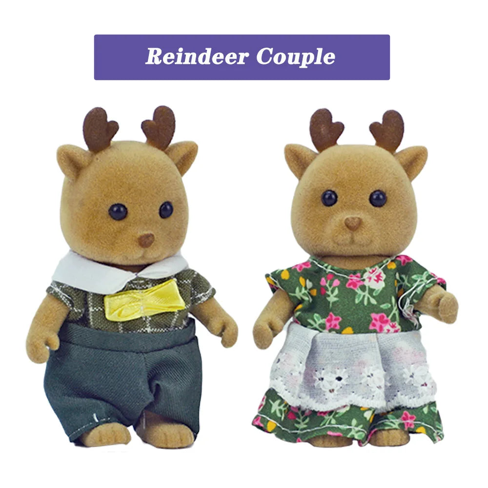 1:12 Forest Animal Family Mini Rabbit Bear Panda doll girl play house doll setForest Family Villa Furniture Set Toys