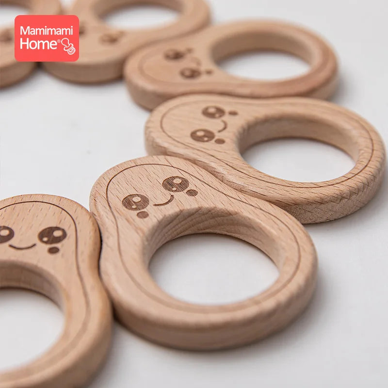 5pc Wooden Avocado Bead Baby Teether BPA Free Beech Wooden Teething Pendant